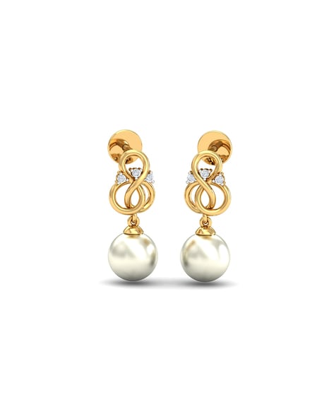 Cultured Akoya Pearl Natural Diamond Bar Drop Earrings Solid 14K Gold–  Vintage Magnality