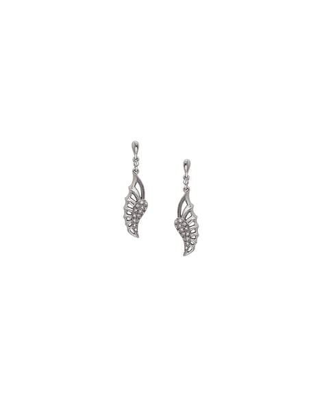 ARY D'PO • Rhodium Plated Earrings Black Ginkgo Leaf