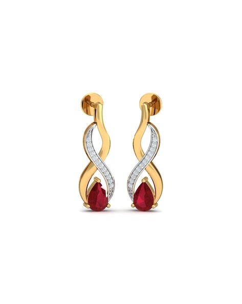 Ruby Halo Pear Dangle earrings - 14K Yellow Gold |JewelsForMe