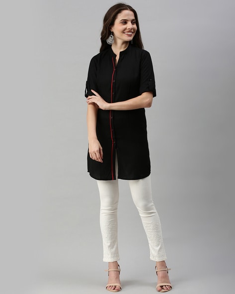 Festive Black Straight Velvet Kurti with Black Leggings and Ebony Blac –  anokherang