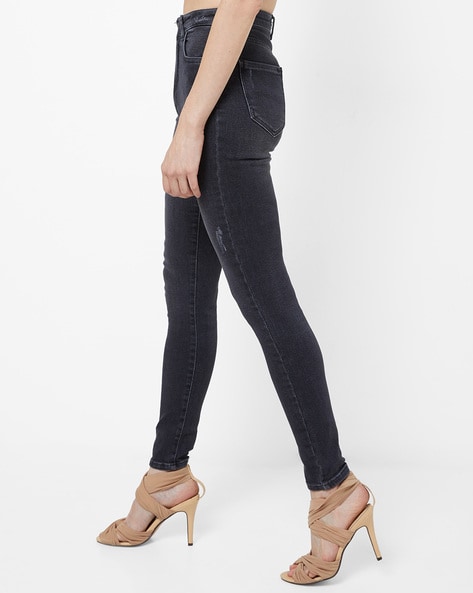 Black high waisted top jeans with belt loops