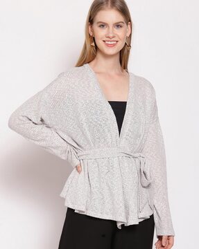 Textured Shrug with Waist Tie-Up