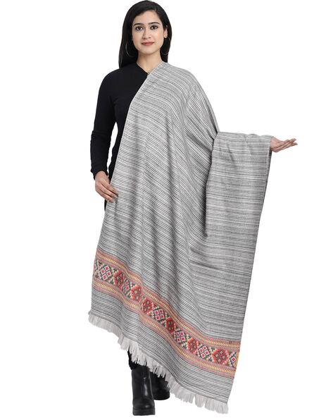 Kashmir Embroidered Shawl with Fringes Price in India