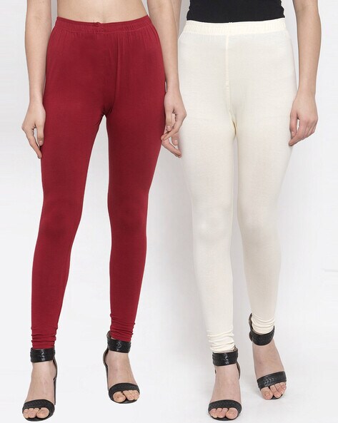 Buy Red & Off White Leggings for Women by TAG 7 Online