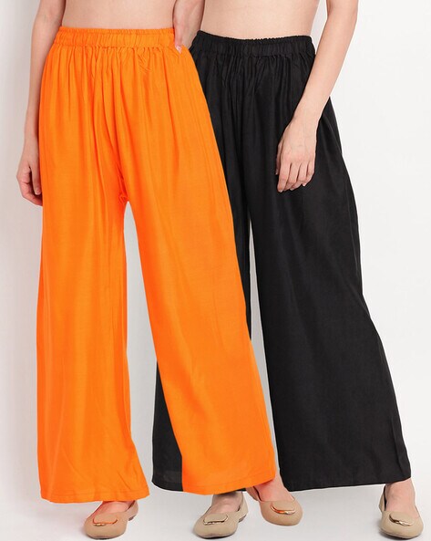 Pack of 2 Elasticated Waistband Flared Palazzos Price in India