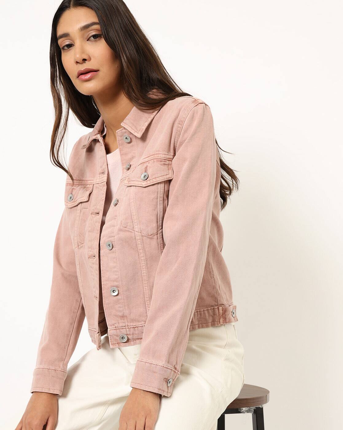 pink button up jacket