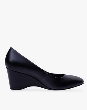 black wedge court shoes