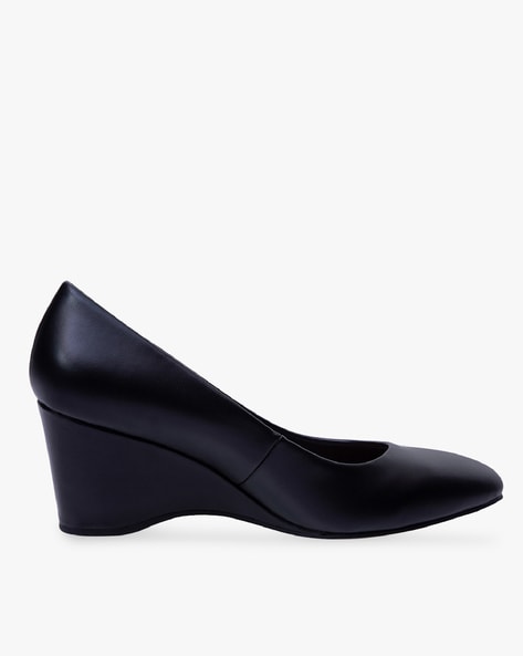 black wedge heel court shoes