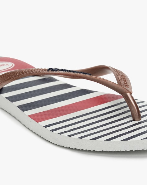 Striped Thong Strap Flip Flops