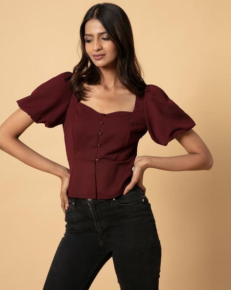 Maroon Tops for Women by Twenty Dresses 
