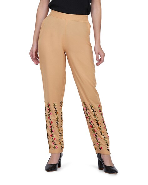 Buy online Nude Cotton Lycra Trousers from bottom wear for Women by Faballey  for ₹1700 at 0% off | 2024 Limeroad.com