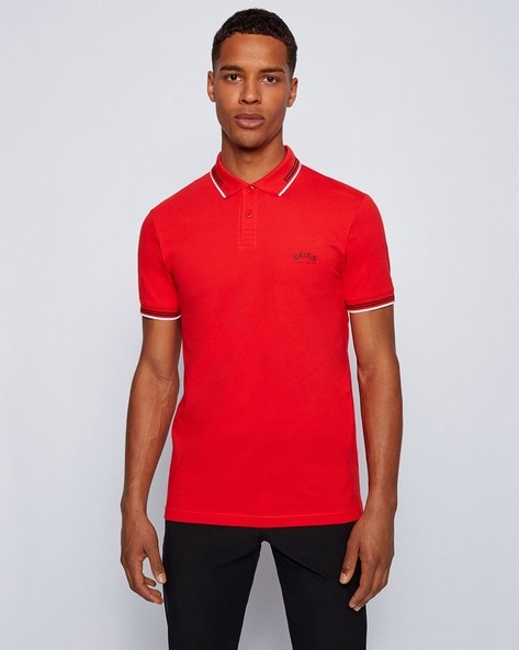 BOSS - Stretch-cotton slim-fit polo shirt with curved logo