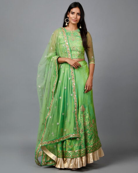 Engagement Wear Chinon Silk Base Parrot Designer Lehenga Choli With Lovely  Sequence Worked – Kaleendi