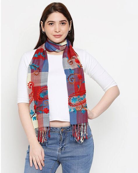 Checked Scarf with Embroidery Price in India