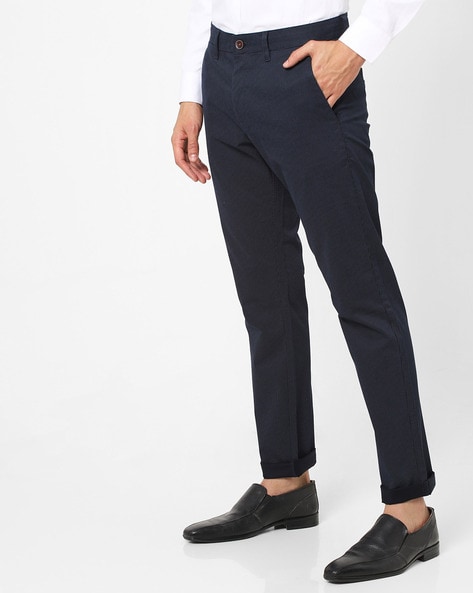 Buy BASICS Navy Plain Cotton Stretch Tapered Fit Mens Trousers  Shoppers  Stop