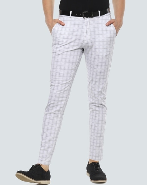 Buy INVICTUS Men White  Black Slim Fit Checked Formal Trousers  Trousers  for Men 7029444  Myntra