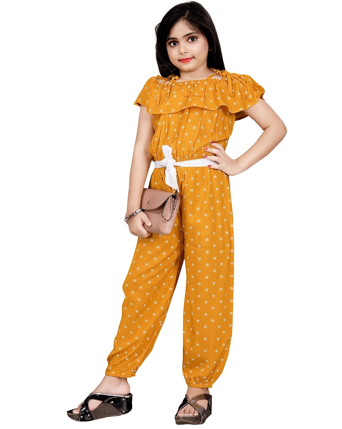 Thigh Length Polyester Girls Yellow Printed Short Jumpsuit, Size: 02 To 16  Yrs at Rs 650/piece in New Delhi