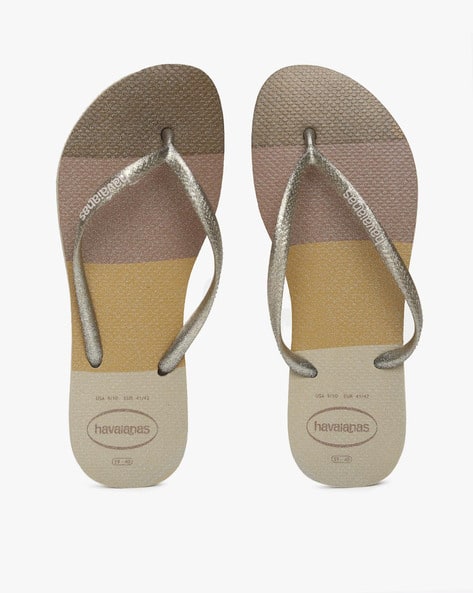 Shimmery Thong-Strap Flip-Flops