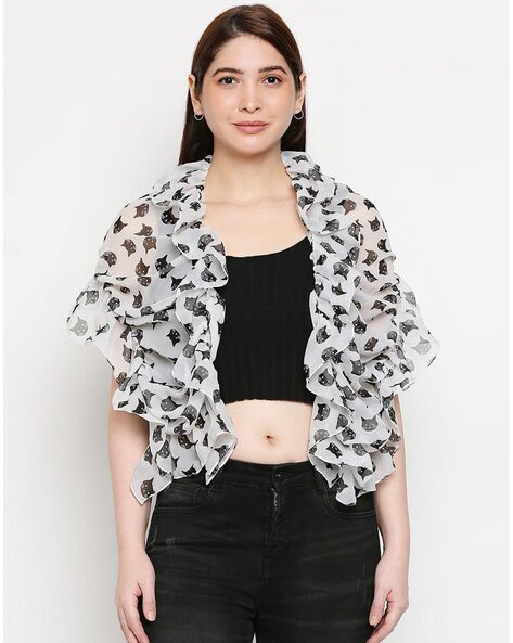 Graphic Print Scarf with Ruffles Price in India