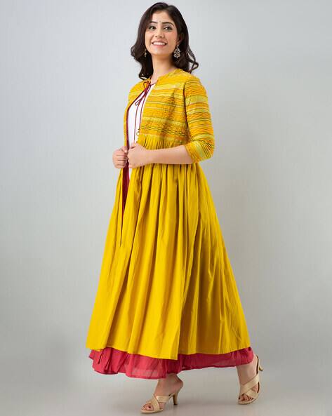 yellow colour long frock