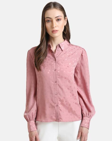 women's light pink button down shirt