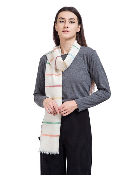Striped Woven Stole with Frayed Hems Price in India