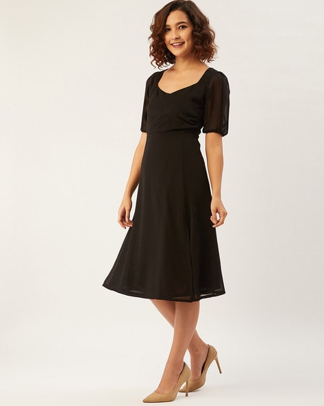 Gathered Puff-sleeved Dress - Black - Ladies | H&M US