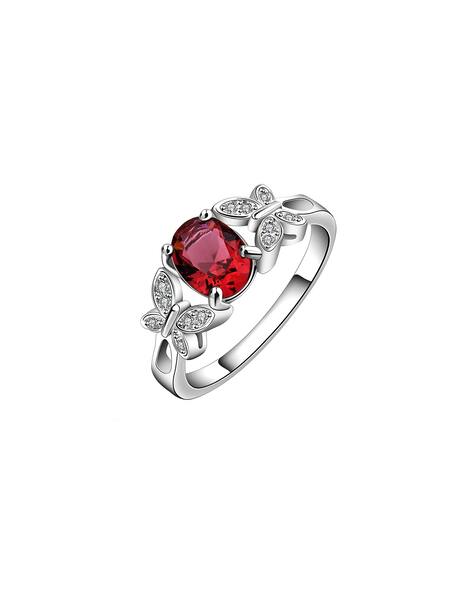 Buy Silver-Toned Red Rings for Women by Yellow Chimes Online