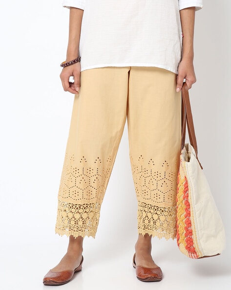 Ankle-Length Pants with Schiffli Hems Price in India