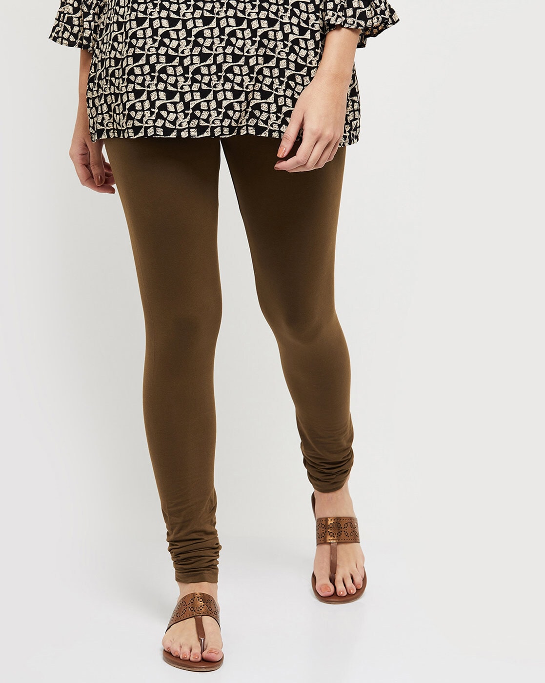 Frenchtrendz | Buy Frenchtrendz Cotton Spandex Brown Ankle Leggings Online  India