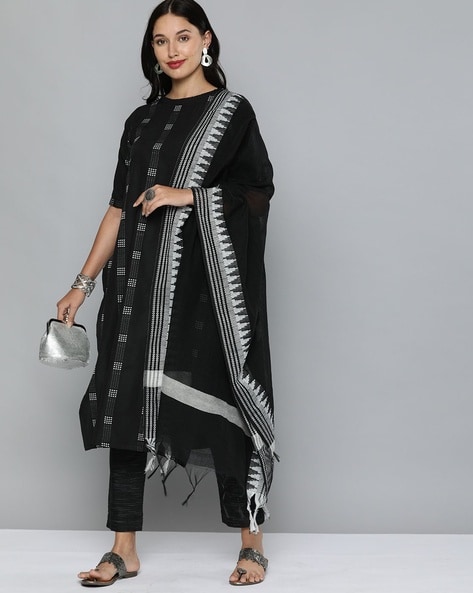 Striped 3-piece Unstitched Dress Material Price in India