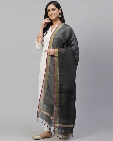 Linen Dupatta with Contrast Border Price in India