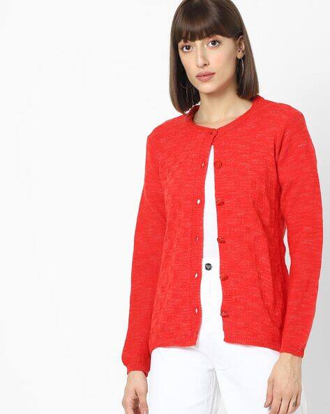 red button down cardigan