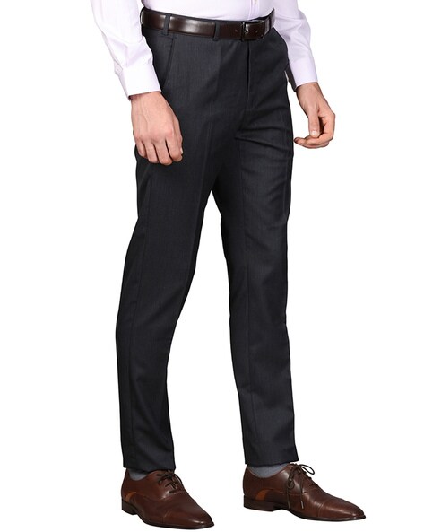 Buy Raymond Raymond Men Dark Grey Solid Slim Fit Work Trouser | Raymond  Trouser online | Grey