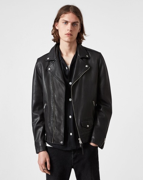 Buy ALL SAINTS Noll Leather Regular Fit Biker Jacket Black Color