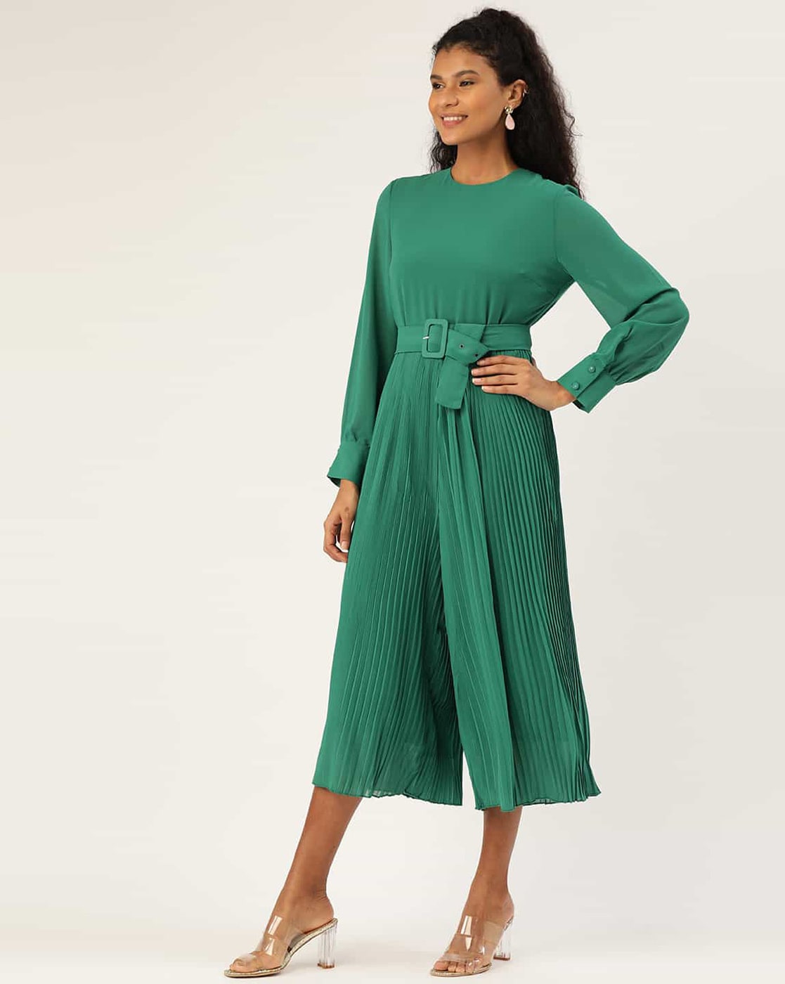 Zara pleated jumpsuit hot sale dress with belt