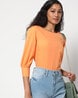 AK FASHION Round-Neck Top with Cuffed Sleeves