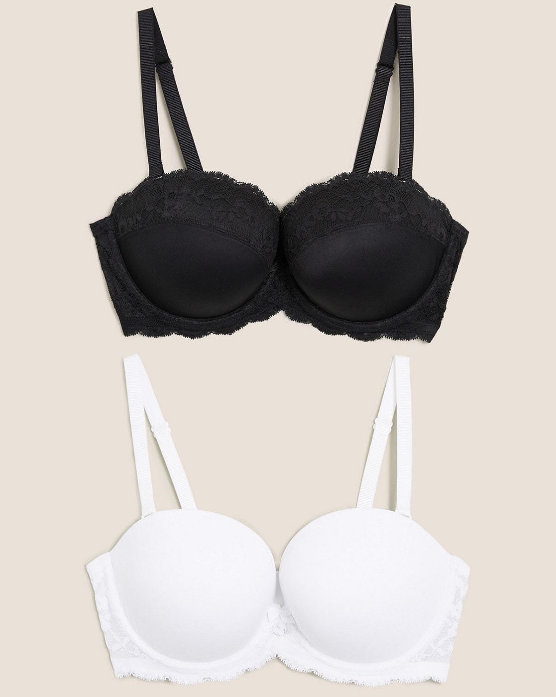 Imported White Lace Push up Padded Bra Detachable straps Seamless