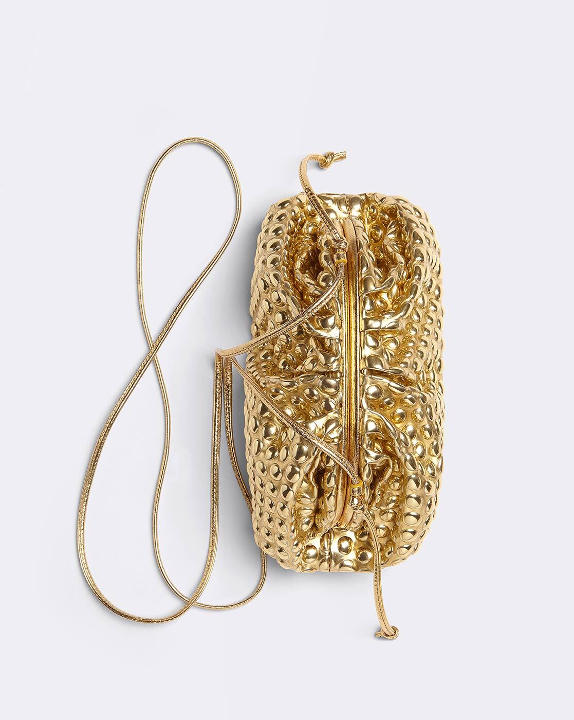 AUTH BOTTEGA VENETA GOLD METALLIC POUCH MINI SHOULDER BAG COIN PURSE