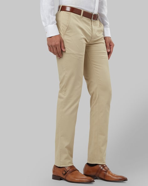 Women's formal trousers beige colour with a smooth pattern 15367 - willsoor