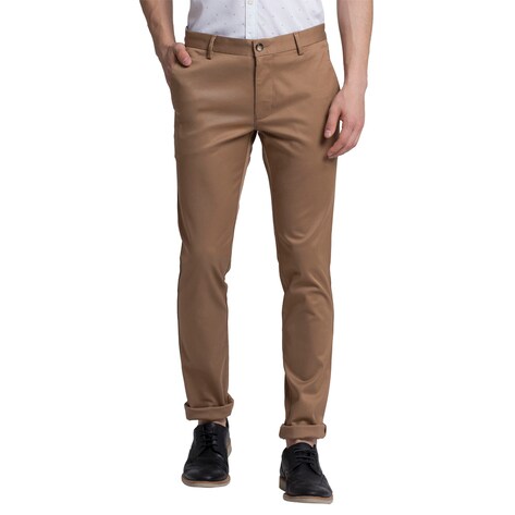 Buy PARX Khaki Mens Tapered Fit 4 Pocket Solid Chinos | Shoppers Stop