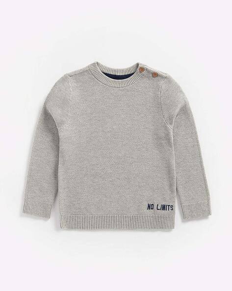 Waffle-Knit Round-Neck Sweater