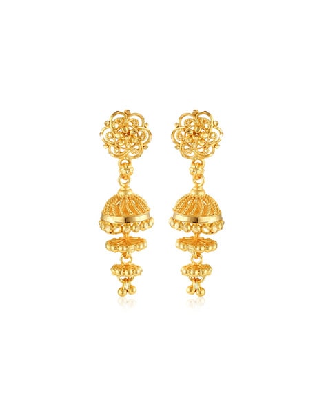 MEENAZ Traditional Temple Jewelry 1 One Gram Gold Ethnic Copper Brass South  Indian Meenakari Screw Back Ghungroo Long Triple 3 Layer Jhumkas Jhumka  Earrings Set Combo For Women girls GOLD JHUMKI-M439 :