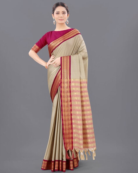 Buy SHOPDROP Woven Kanjivaram Pure Silk Cream Sarees Online @ Best Price In  India | Flipkart.com