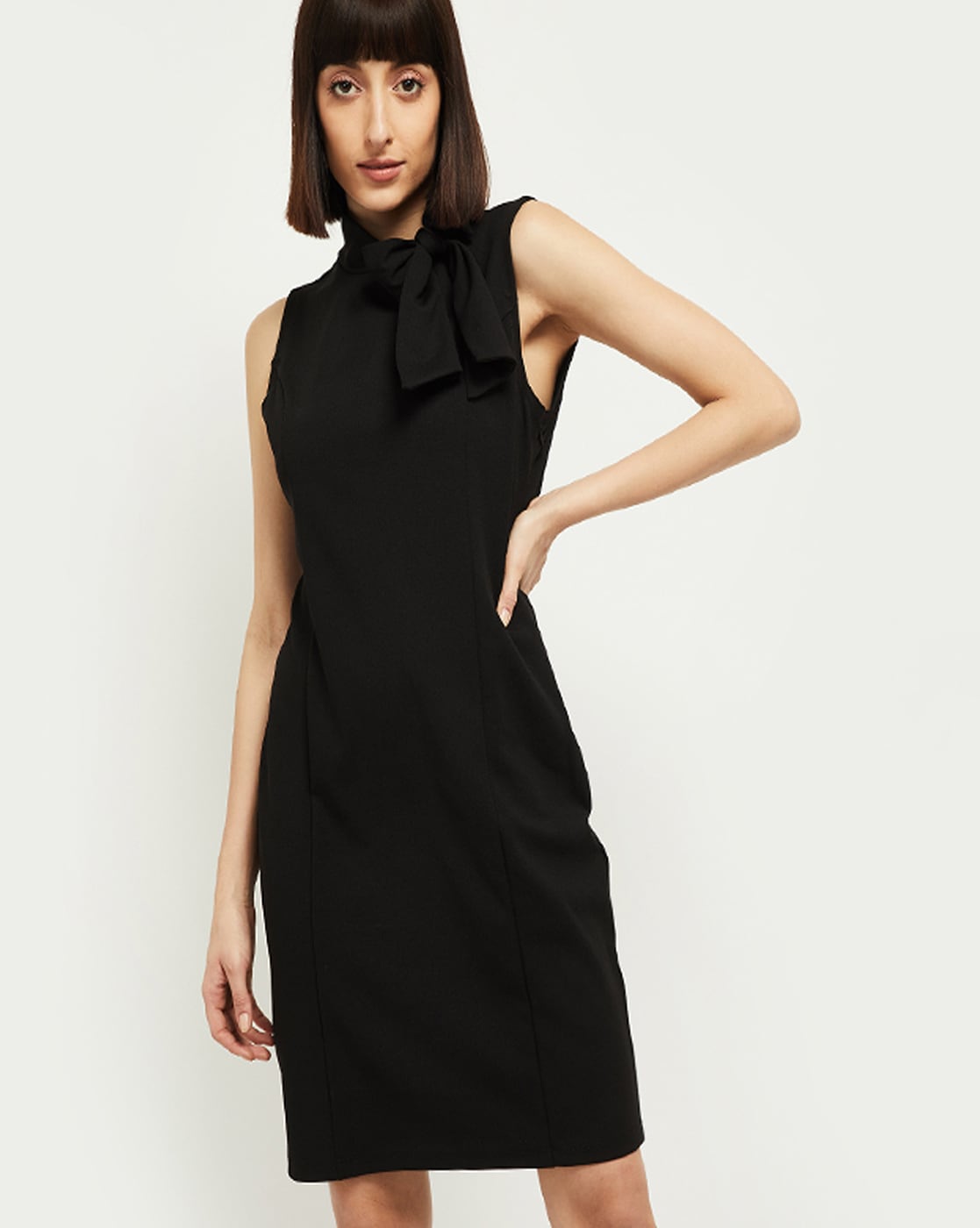 black bow neck dress