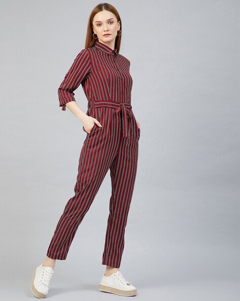 Maroon store striped jumpsuit