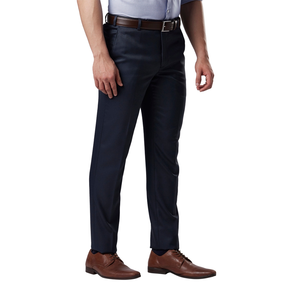Buy Men Navy Textured Slim Fit Trousers Online  446669  Peter England