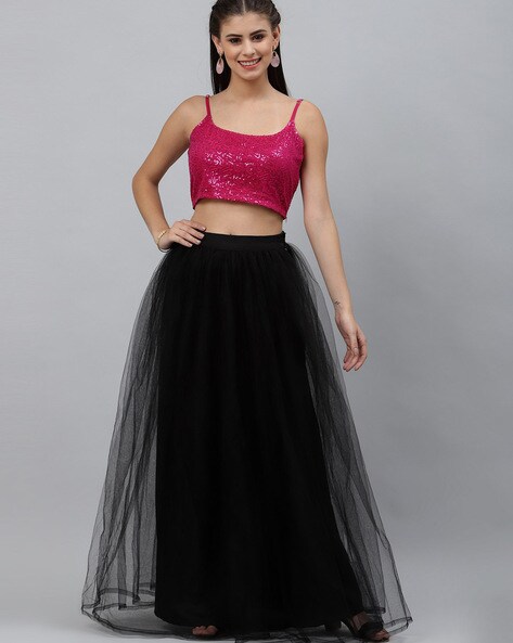 Black net hotsell flared skirt