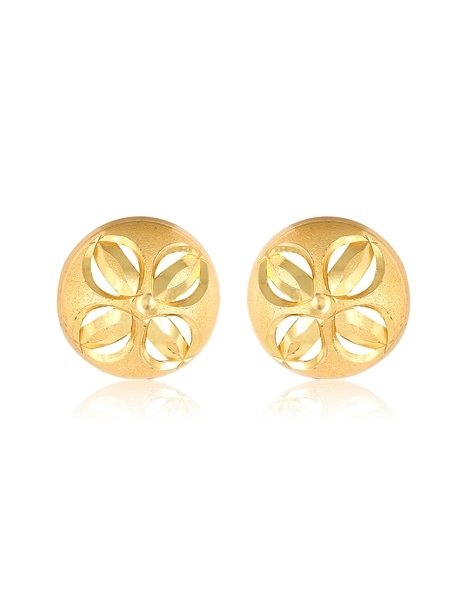 14K Yellow Gold Slotted Disk Stud Earrings