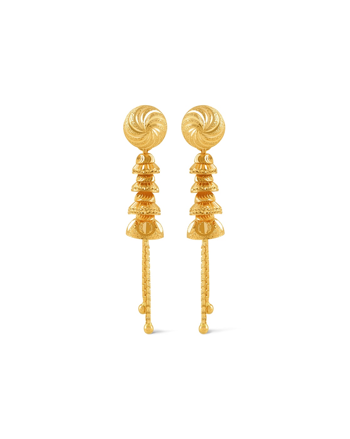 Reliance Jewels - This simple but classy pair of earrings is made with 22  karat gold. The play of high gloss and matte finish and the hanging pearl  adds to the dazzling